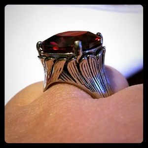 Stainless steel garnet gemstone ring